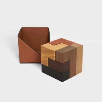 Ahşap ve Doğal Dana Derisi Kılıflı Puzzle Küp