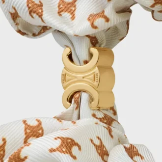 Altın Kaplamalı İpek ve Pirinçten CELINE Mini Triomphe Scrunchy