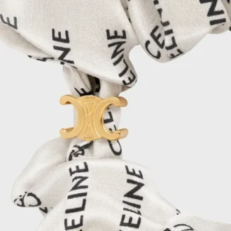 Altın Kaplamalı İpek ve Pirinçten CELINE Scrunchy Rayure