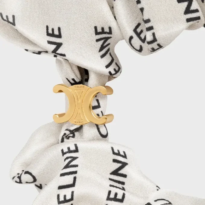 Altın Kaplamalı İpek ve Pirinçten CELINE Scrunchy Rayure Altın Kaplamalı İpek ve Pirinçten CELINE Scrunchy Rayure