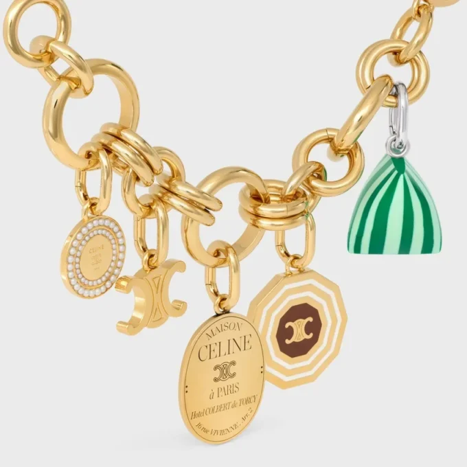 CELINE Charms Heritage Kalın Pirinç Bileklik, Altın Kaplama CELINE Charms Heritage Kalın Pirinç Bileklik, Altın Kaplama
