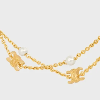 Altın Kaplamalı Pirinç ve Reçine İncili Triomphe Pearl Çift Kolye