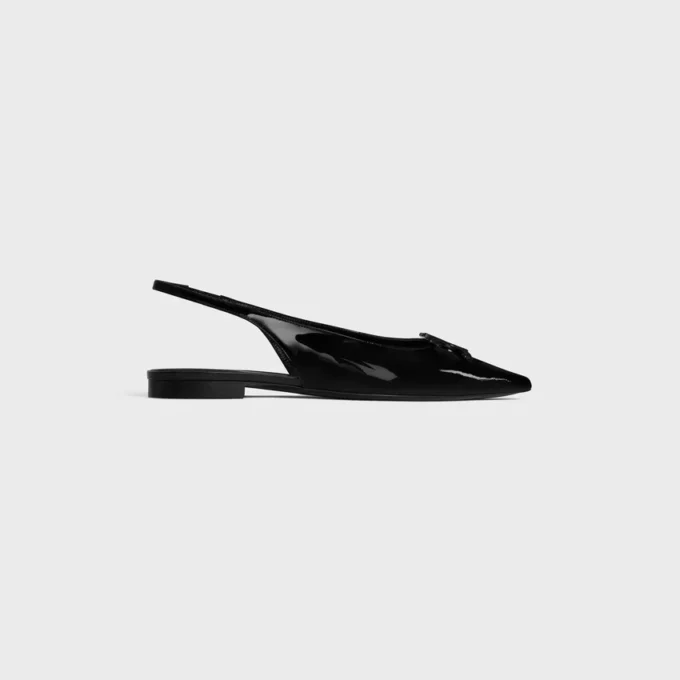 CELINE Alma Triomphe Düz Slingback, Vernikli Dana Derisi CELINE Alma Triomphe Düz Slingback, Vernikli Dana Derisi