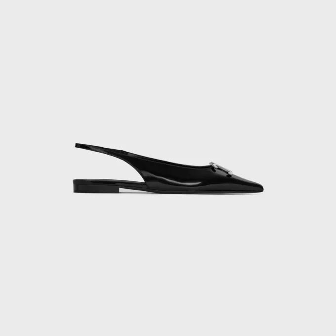 CELINE Alma Triomphe Parlak Dana Derisi Düz Slingback CELINE Alma Triomphe Parlak Dana Derisi Düz Slingback