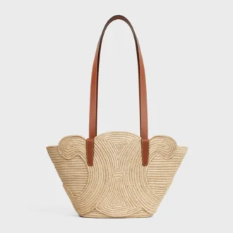 Celine Classic Panier Küçük Örgülü Triomphe, Rafya ve Dana Derisi