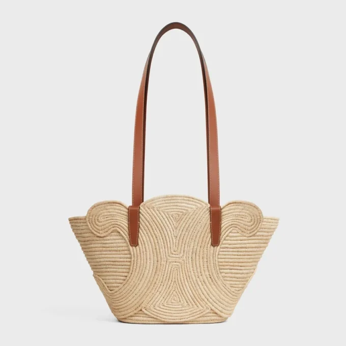 Celine Classic Panier Küçük Örgülü Triomphe, Rafya ve Dana Derisi Celine Classic Panier Küçük Örgülü Triomphe, Rafya ve Dana Derisi