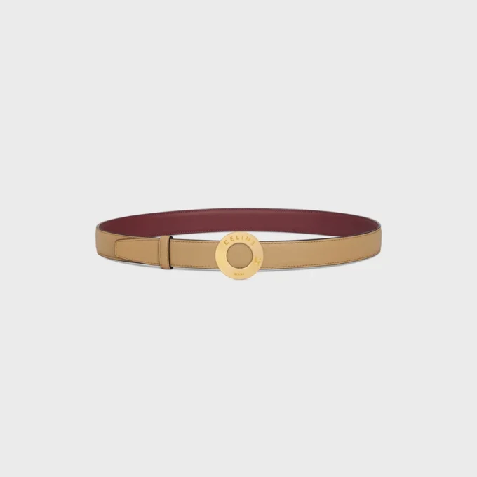 CELINE Disk Toka 25 mm Metal ve Çift Taraflı Kayış 25 mm Pürüzsüz ve Damarlı Dana Derisi CELINE Disk Toka 25 mm Metal ve Çift Taraflı Kayış 25 mm Pürüzsüz ve Damarlı Dana Derisi