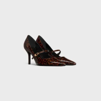 CELINE Judy, Baskılı Leopar Desenli Patent Dana Derisi Strappy Pump CELINE Judy, Baskılı Leopar Desenli Patent Dana Derisi Strappy Pump