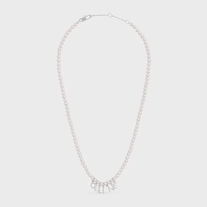 CELINE Monochroms Cam İnci ve Rodyum Kaplamalı Pirinç Kolye CELINE Monochroms Cam İnci ve Rodyum Kaplamalı Pirinç Kolye