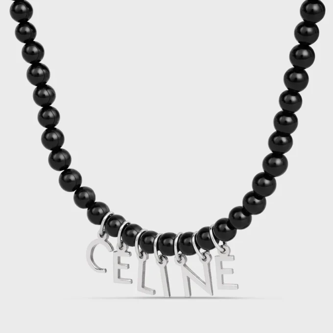 CELINE Monochroms Onyx ve Pirinçten Yapılmış, Rodyum Kaplamalı Boncuklu Kolye CELINE Monochroms Onyx ve Pirinçten Yapılmış, Rodyum Kaplamalı Boncuklu Kolye