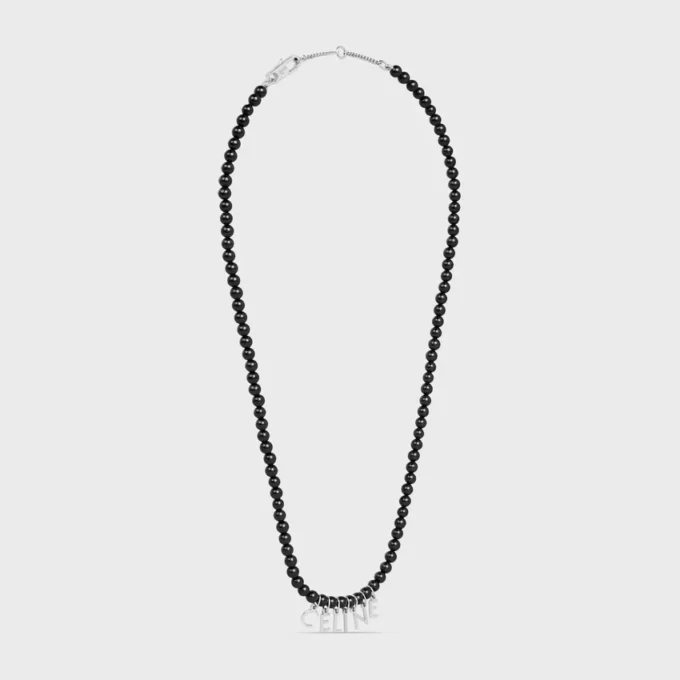 CELINE Monochroms Onyx ve Pirinçten Yapılmış, Rodyum Kaplamalı Boncuklu Kolye CELINE Monochroms Onyx ve Pirinçten Yapılmış, Rodyum Kaplamalı Boncuklu Kolye