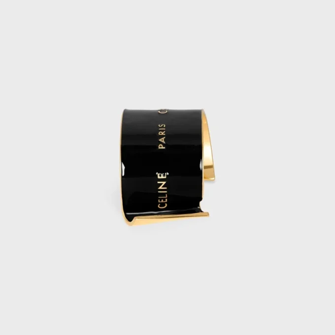 CELINE Ribbon Büyük Manşet, Emaye ve Pirinç, Altın Kaplama CELINE Ribbon Büyük Manşet, Emaye ve Pirinç, Altın Kaplama