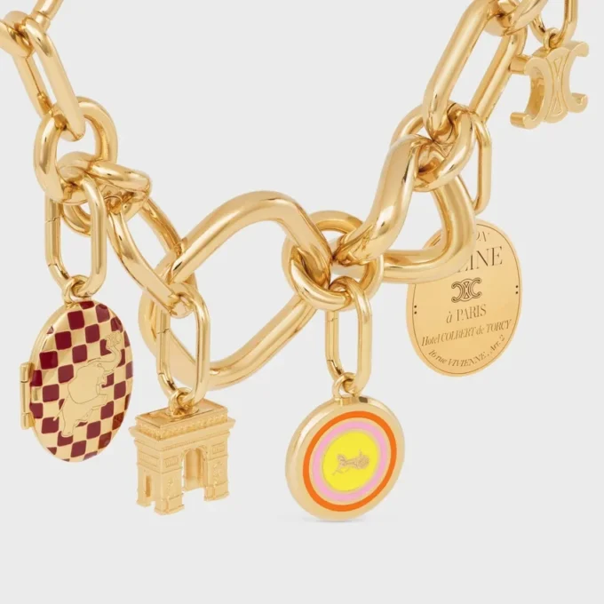 Charms Sulky Madalyon, Emaye ve Pirinç, Altın Kaplama