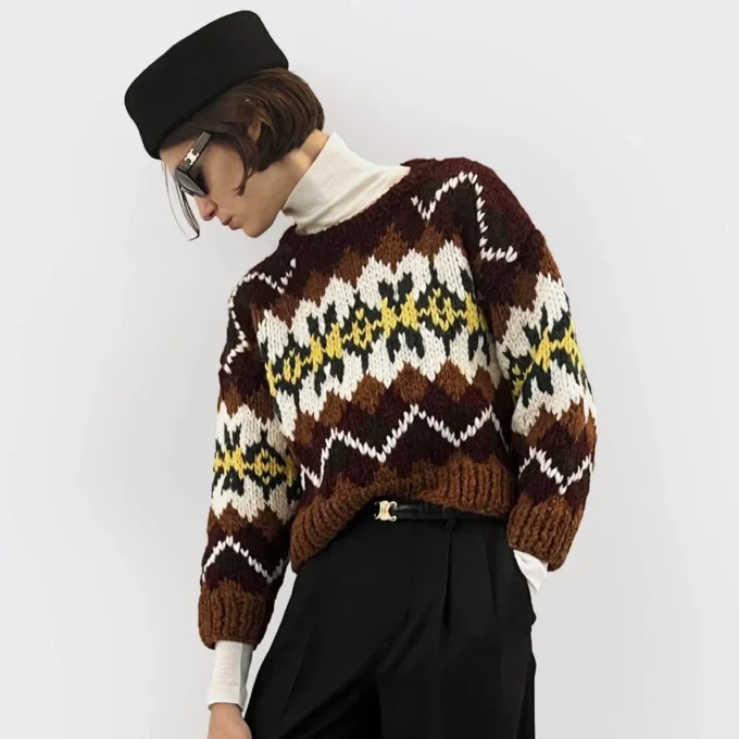 Fair Isle Yünlü Bisiklet Yaka Kazak Fair Isle Yünlü Bisiklet Yaka Kazak