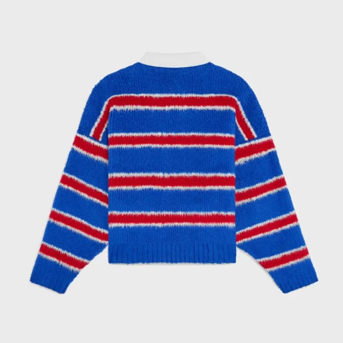 Fırçalanmış Çizgili Pamuklu Polo Kazak Fırçalanmış Çizgili Pamuklu Polo Kazak