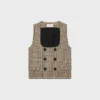Houndstooth Yünlü Çift Düğmeli Yelek