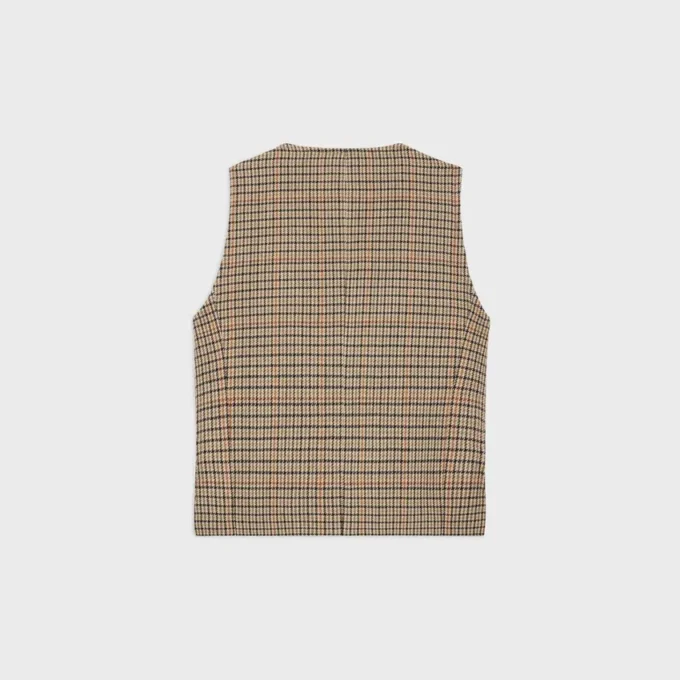 Houndstooth Yünlü Çift Düğmeli Yelek