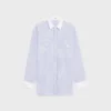 Çizgili Chambray Pamuklu Oversized Gömlek Çizgili Chambray Pamuklu Oversized Gömlek