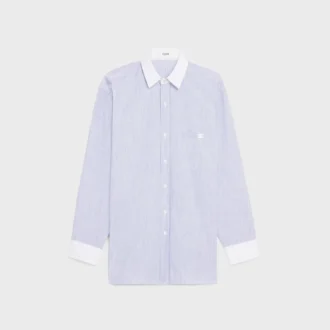 Çizgili Chambray Pamuklu Oversized Gömlek