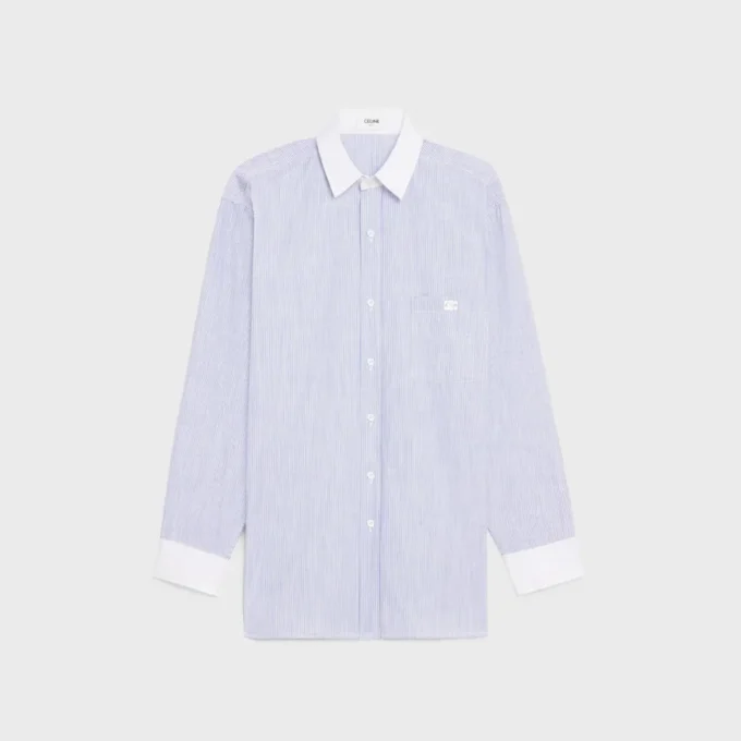 Çizgili Chambray Pamuklu Oversized Gömlek Çizgili Chambray Pamuklu Oversized Gömlek