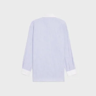 Çizgili Chambray Pamuklu Oversized Gömlek