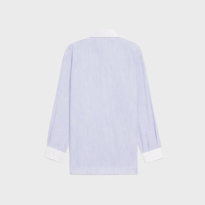 Çizgili Chambray Pamuklu Oversized Gömlek Çizgili Chambray Pamuklu Oversized Gömlek