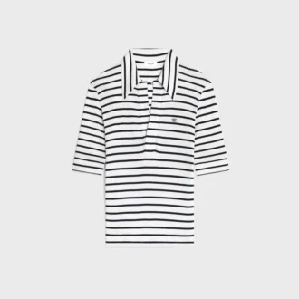 Çizgili İpek Jersey Polo Gömlek