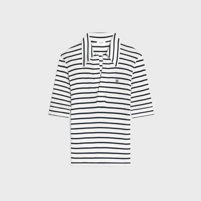 Çizgili İpek Jersey Polo Gömlek Çizgili İpek Jersey Polo Gömlek