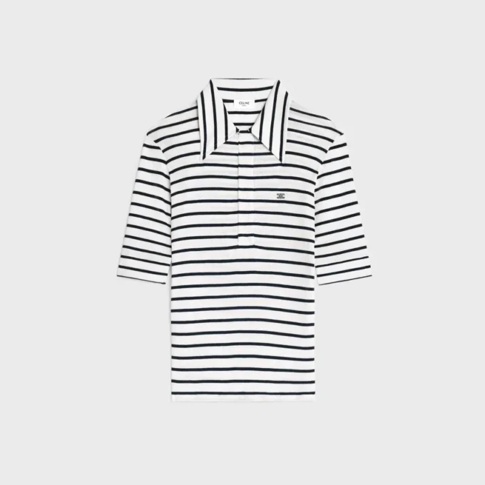 Çizgili İpek Jersey Polo Gömlek Çizgili İpek Jersey Polo Gömlek