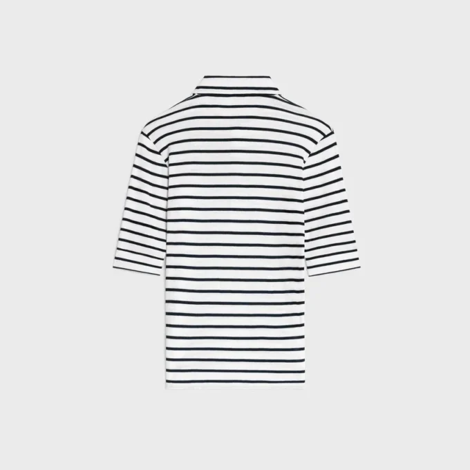 Çizgili İpek Jersey Polo Gömlek Çizgili İpek Jersey Polo Gömlek