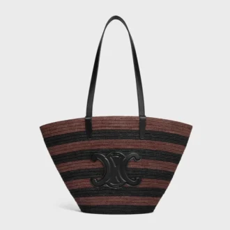 Çizgili Rafya ve Dana Derisinden CELINE Classic Panier
