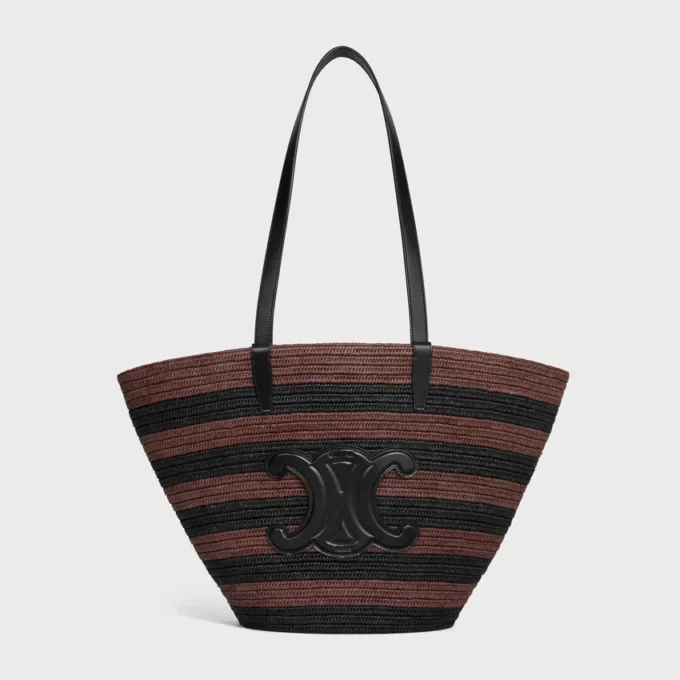 Çizgili Rafya ve Dana Derisinden CELINE Classic Panier Çizgili Rafya ve Dana Derisinden CELINE Classic Panier