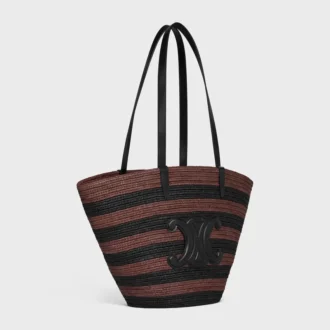 Çizgili Rafya ve Dana Derisinden CELINE Classic Panier