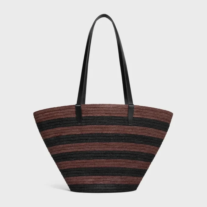 Çizgili Rafya ve Dana Derisinden CELINE Classic Panier Çizgili Rafya ve Dana Derisinden CELINE Classic Panier