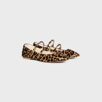 Les Ballerines CELINE Çift Kayışlı Balerin Ayakkabısı  Leopar Desenli Tüylü Dana Derisi