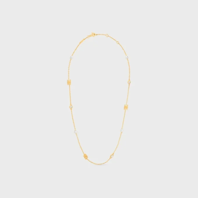 Les Perles CELINE Strass, Reçine İnciler ve Altın Kaplamalı Pirinçten Yapılmış Kolye Les Perles CELINE Strass, Reçine İnciler ve Altın Kaplamalı Pirinçten Yapılmış Kolye