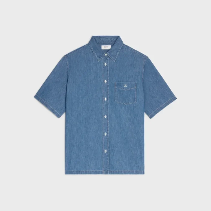 Pamuklu Denim Kısa Kollu Gömlek Pamuklu Denim Kısa Kollu Gömlek