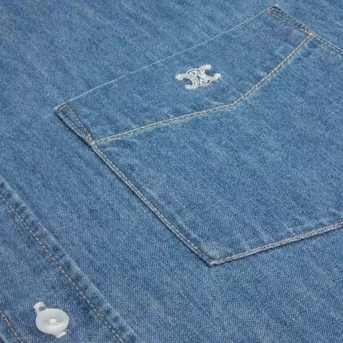 Pamuklu Denim Kısa Kollu Gömlek Pamuklu Denim Kısa Kollu Gömlek