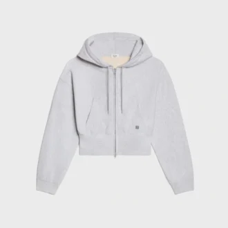 Pamuklu Polar Kısaltılmış Fermuarlı Kapüşonlu Sweatshirt