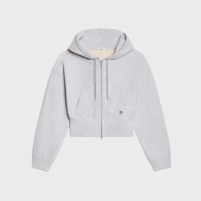 Pamuklu Polar Kısaltılmış Fermuarlı Kapüşonlu Sweatshirt