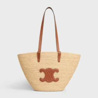 Rafya ve Dana Derisinden Orta Boy Esnek CELINE Classic Panier