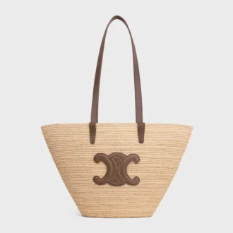 Rafya ve Dana Derisinden Orta Boy Esnek CELINE Classic Panier
