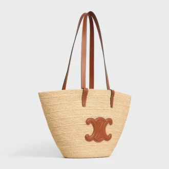Rafya ve Dana Derisinden Orta Boy Esnek CELINE Classic Panier