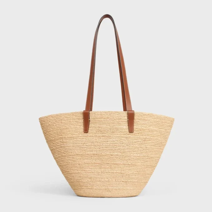 Rafya ve Dana Derisinden Orta Boy Esnek CELINE Classic Panier