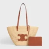 Rafya ve Dana Derisinden Orta Boy Esnek CELINE Classic Panier
