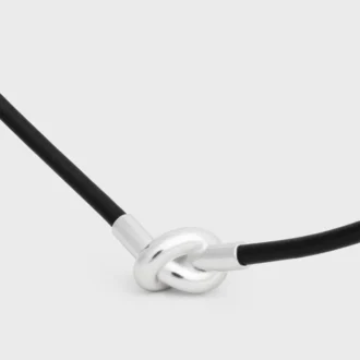 Rodyum Kaplamalı Dana Derisi ve Pirinçten Knot Kolye