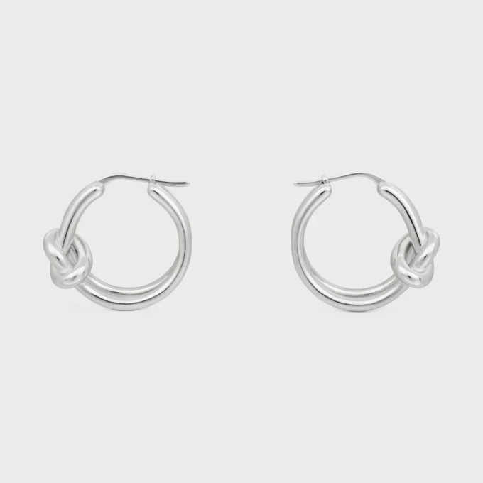 Rodyum Kaplamalı Pirinçten Knot Çift Halka Küpe Rodyum Kaplamalı Pirinçten Knot Çift Halka Küpe