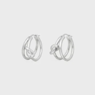 Rodyum Kaplamalı Pirinçten Knot Çift Halka Küpe Rodyum Kaplamalı Pirinçten Knot Çift Halka Küpe