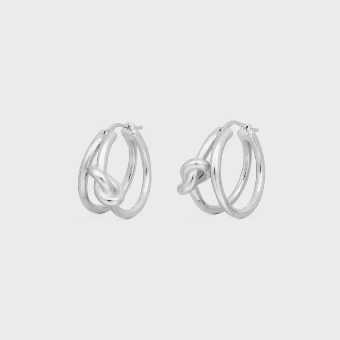 Rodyum Kaplamalı Pirinçten Knot Çift Halka Küpe Rodyum Kaplamalı Pirinçten Knot Çift Halka Küpe