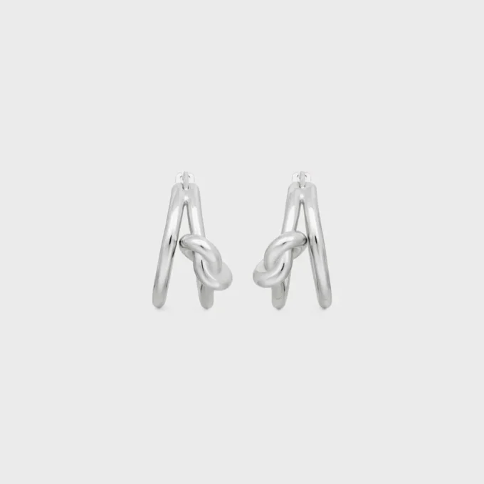 Rodyum Kaplamalı Pirinçten Knot Çift Halka Küpe Rodyum Kaplamalı Pirinçten Knot Çift Halka Küpe